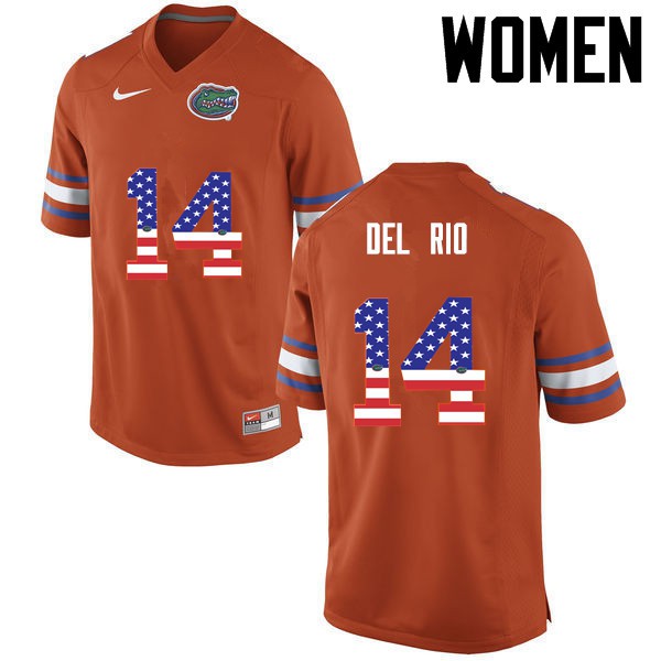 Florida Gators Women #14 Luke Del Rio College Football Jersey USA Flag Fashion Orange